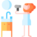 electronics,woman,people,beauty,furniture and household,grooming,hair dryer,bathroom,towel,sink,aesthetic